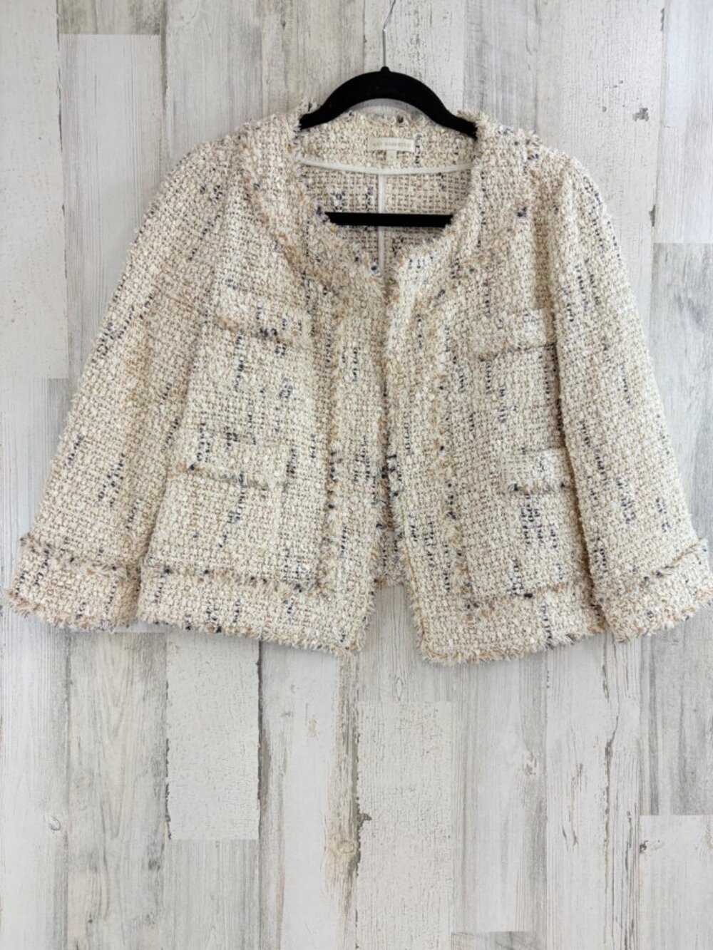 ANN MASHBURN Size M Kiki Cardigan White Blue Tweed Lady Jacket